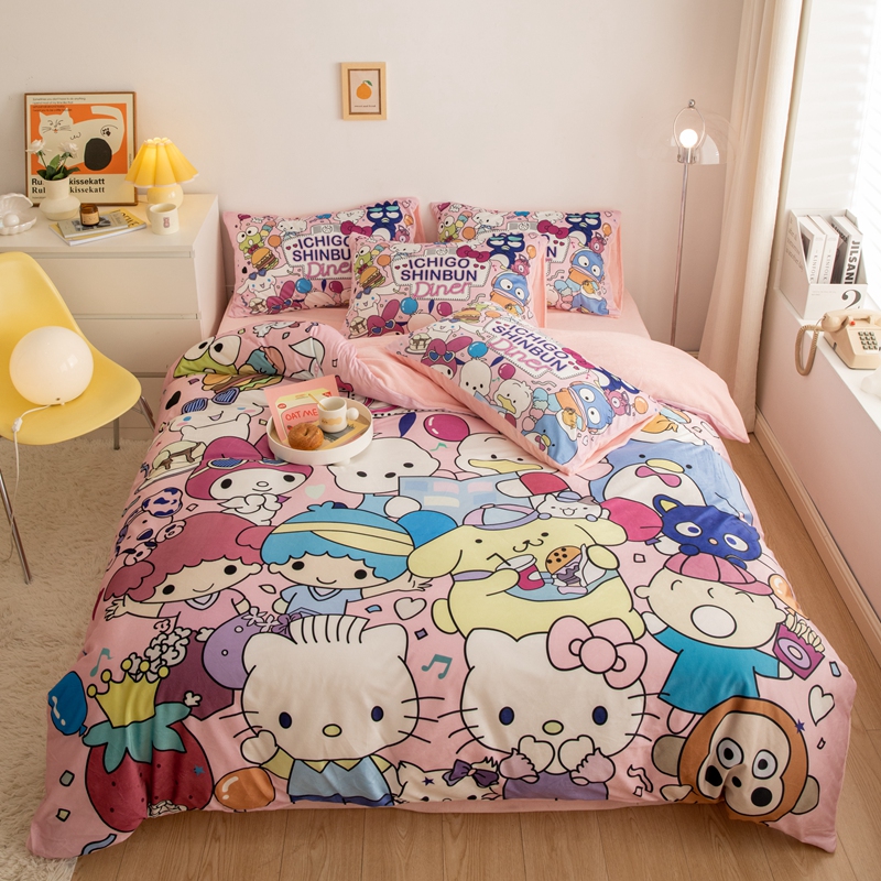 3d cartoon style hello kitty and friend ined 4 pieces bedding set kids 5063 3zsfp
