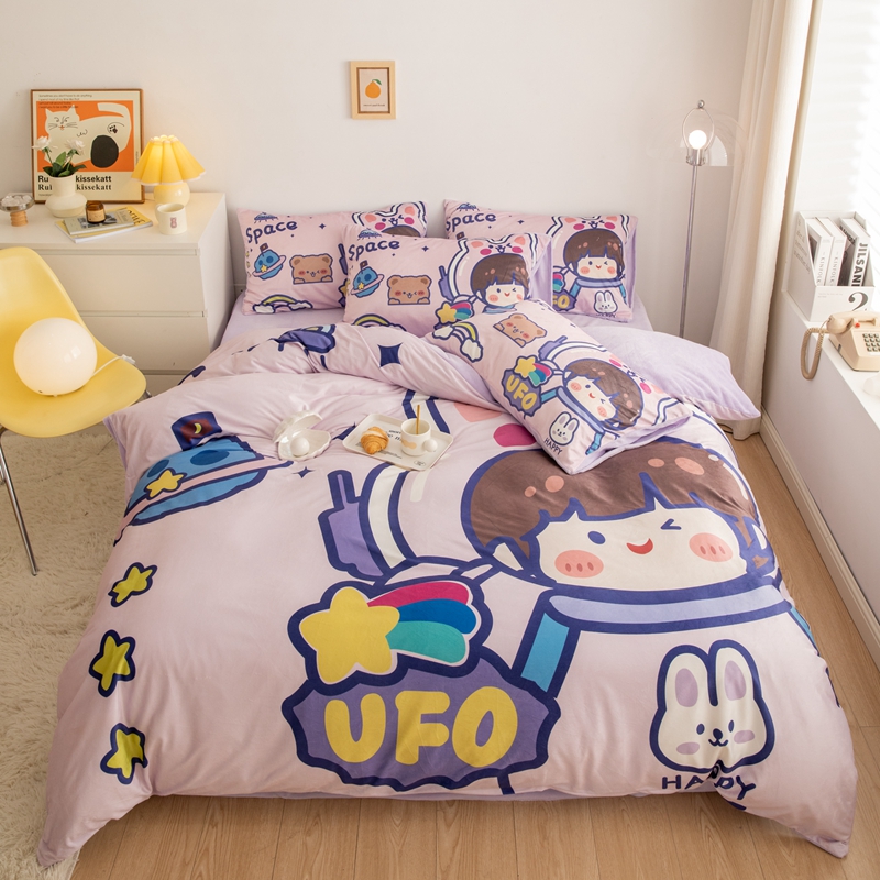 3d cartoon style many cute colors ufo girl ined 4 pcs bedding set kids 6823 vqpmp