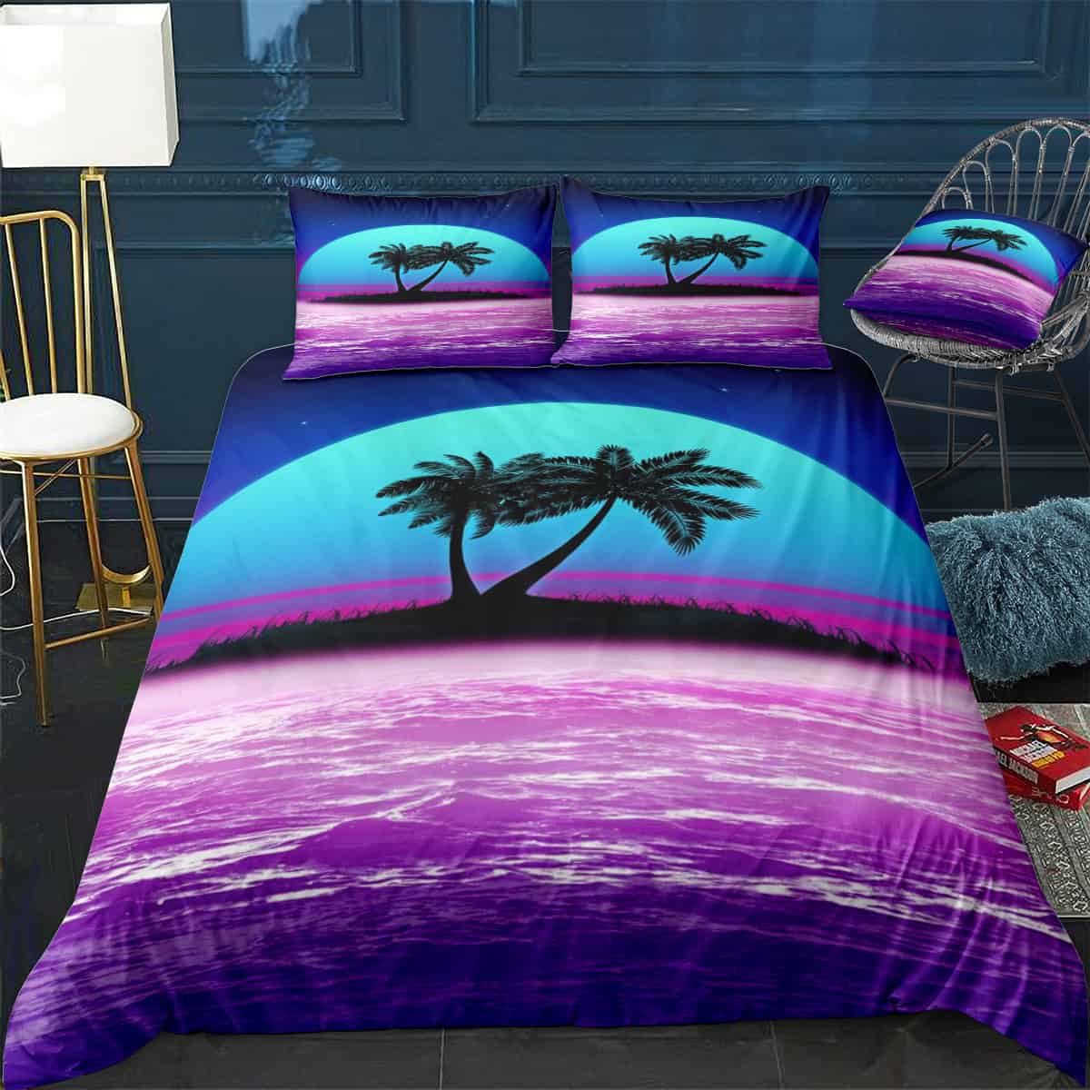 80s palm sunset retro 4pcs bedding set print 3d crystal velvetjuicy couture bedding 1314 e5diu