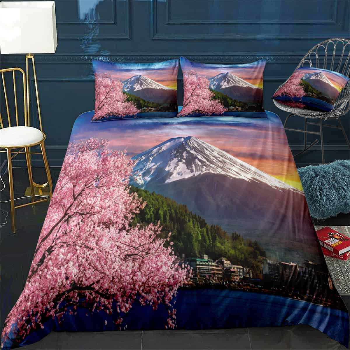 cherry blossoms mount fuji 4pcs bedding set print 3d crystal velvetjuicy couture bedding 5701 of0ll