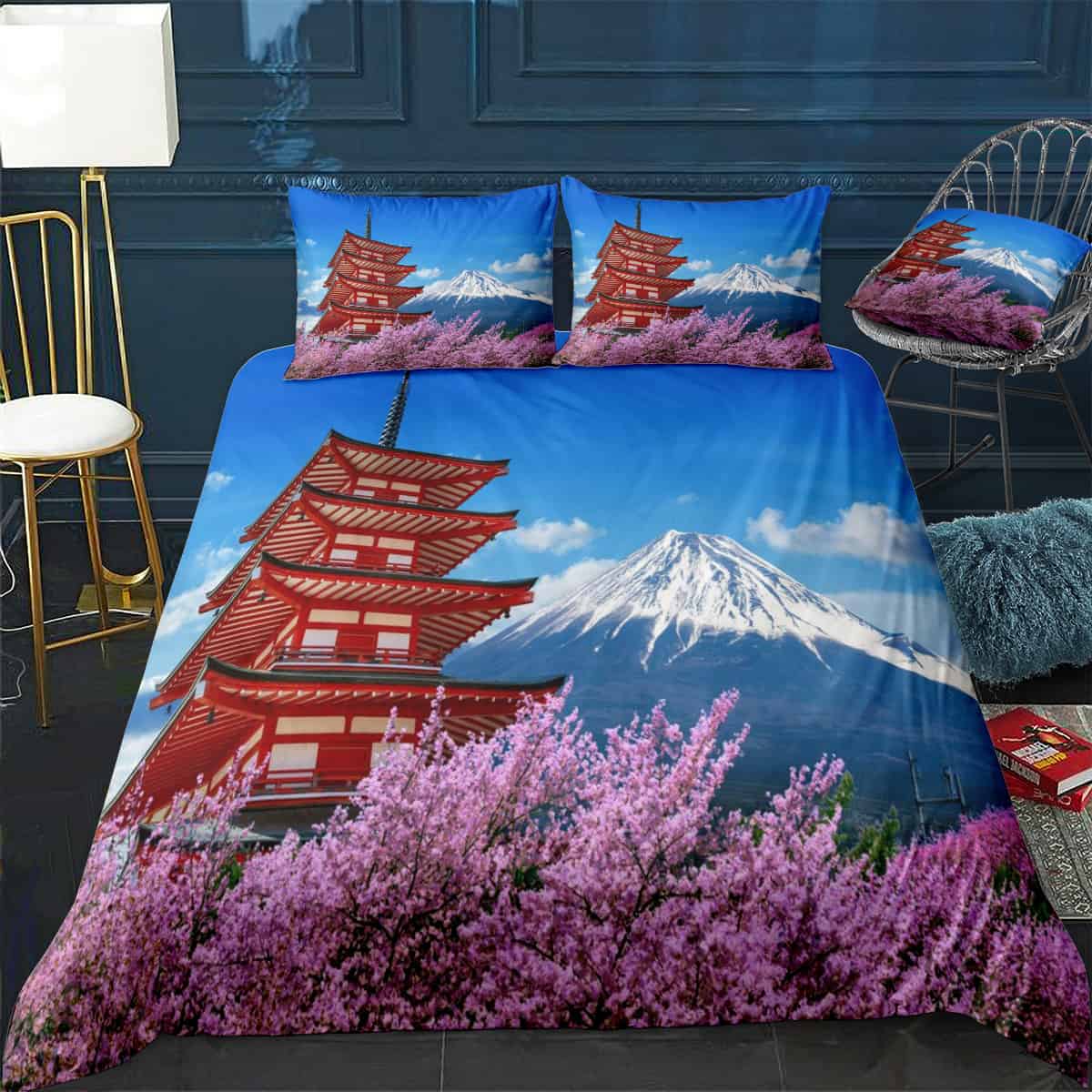 chureito pagoda and fuji mountain 4pcs bedding set print 3d crystal velvetjuicy couture bedding 6282 1l43l