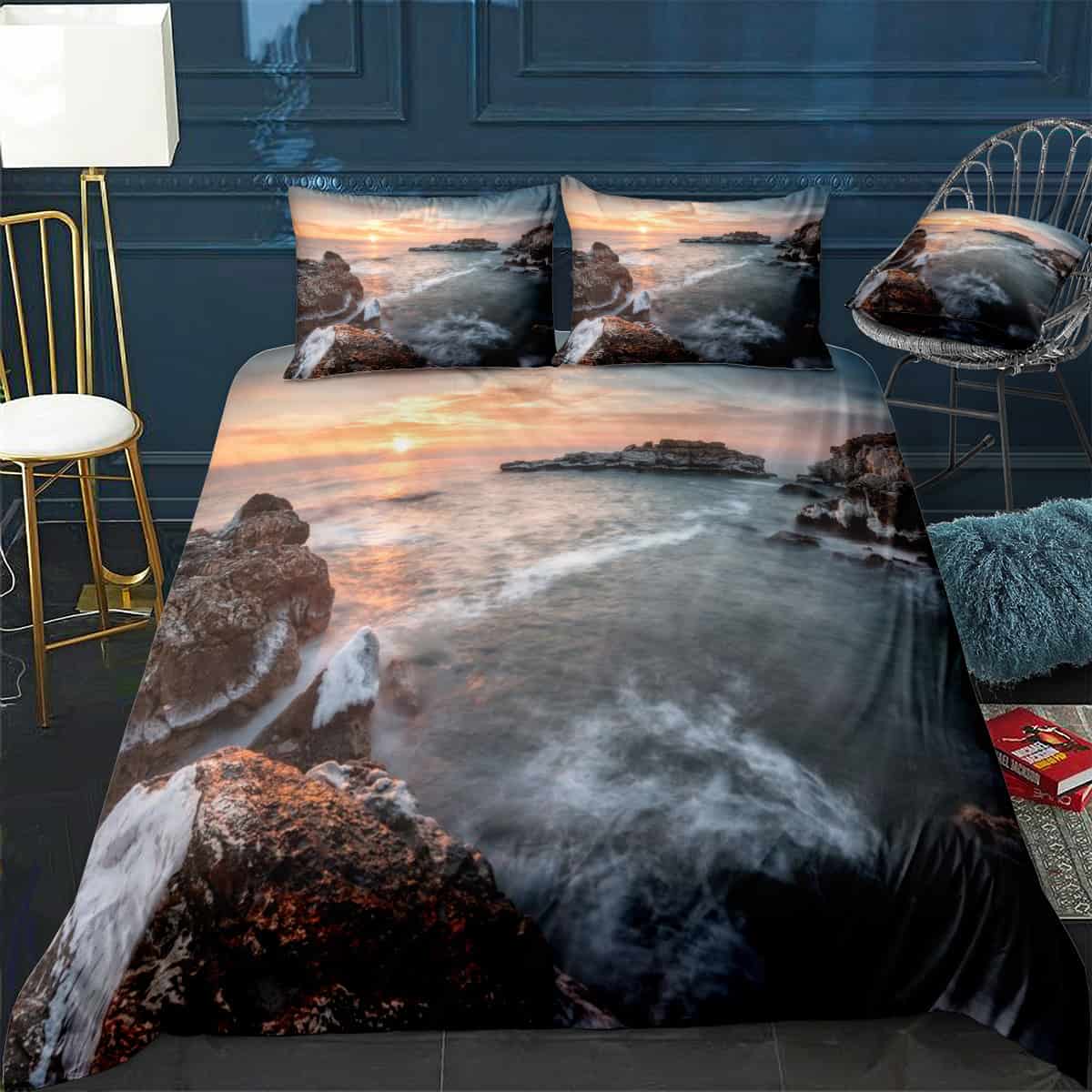 ocean landscape 4pcs bedding set print 3d crystal velvetjuicy couture bedding 8020 flsfo