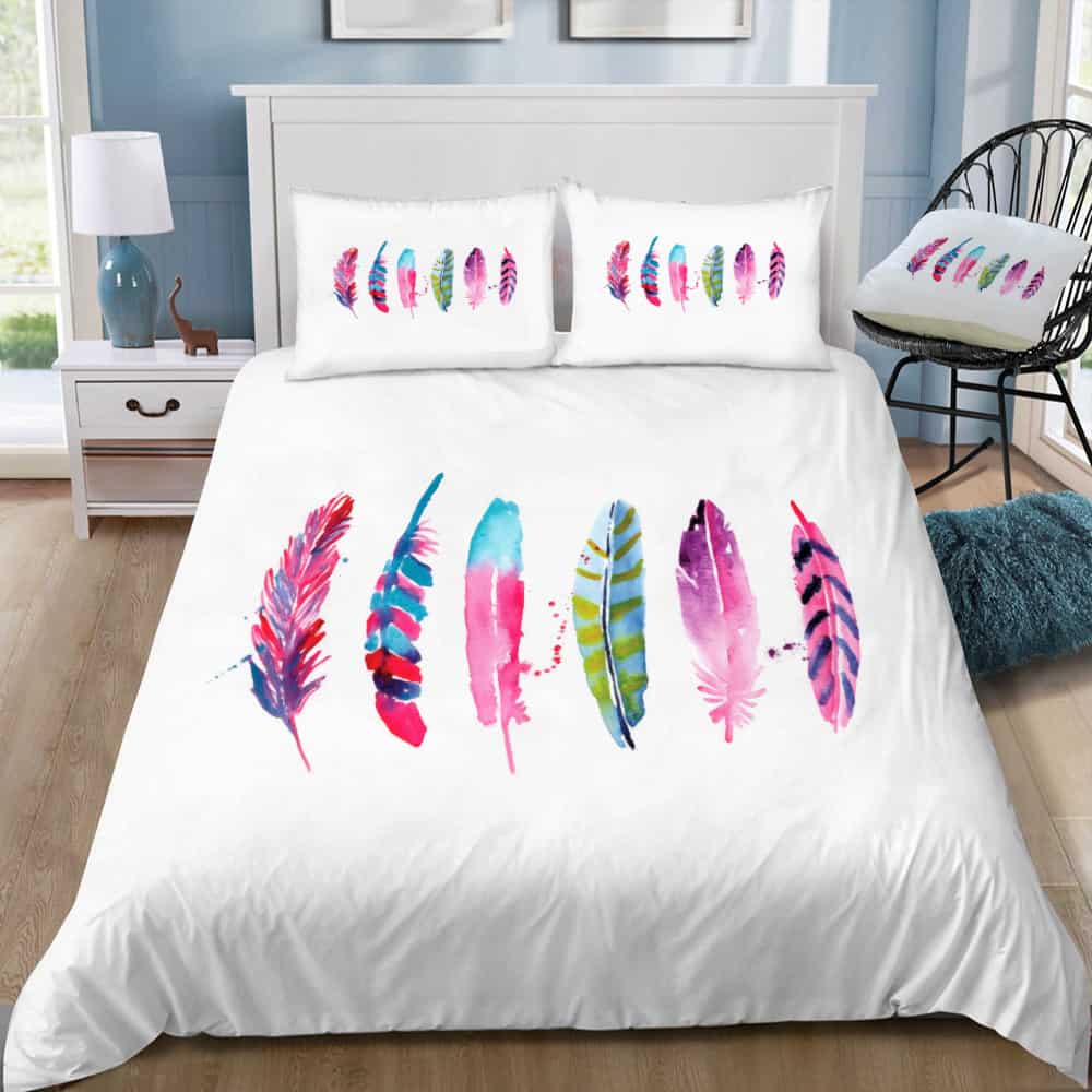 watercolor feathers 4pcs bedding set print 3d crystal velvetjuicy couture bedding 7594